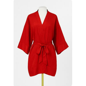 Vintage Whimsygoth Victoria’s Secret Red Floral Satin Robe OS Kimono Wrap